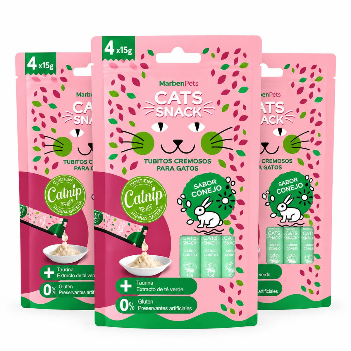 Tripack Cats Snack 12 Tubitos Conejo