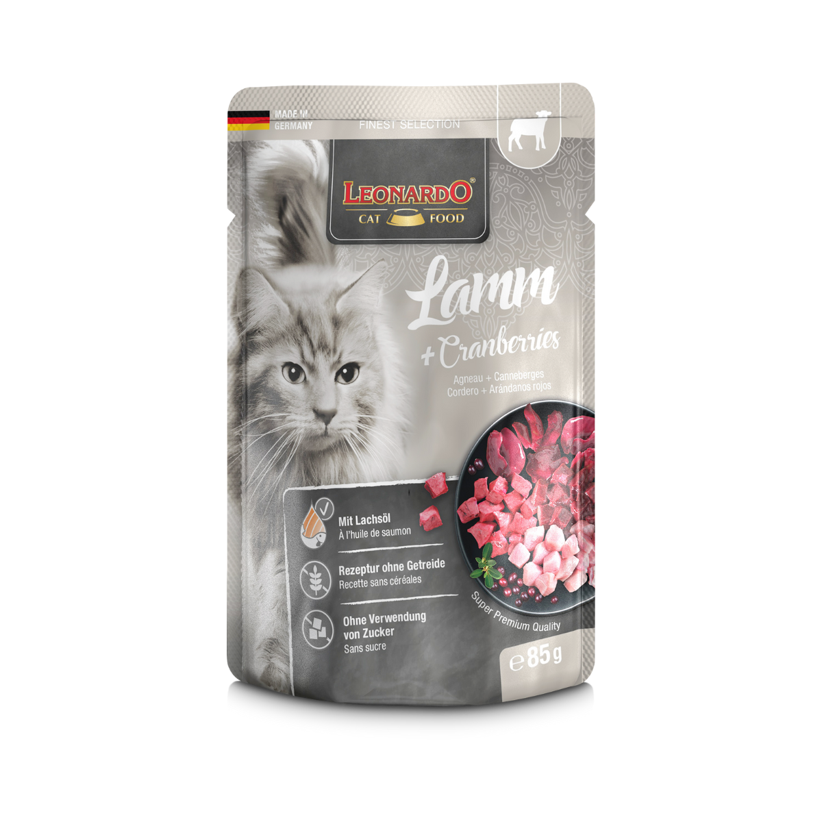 Finest Selection Cordero y Arándanos 85 g alimento húmedo premium para gatos adultos