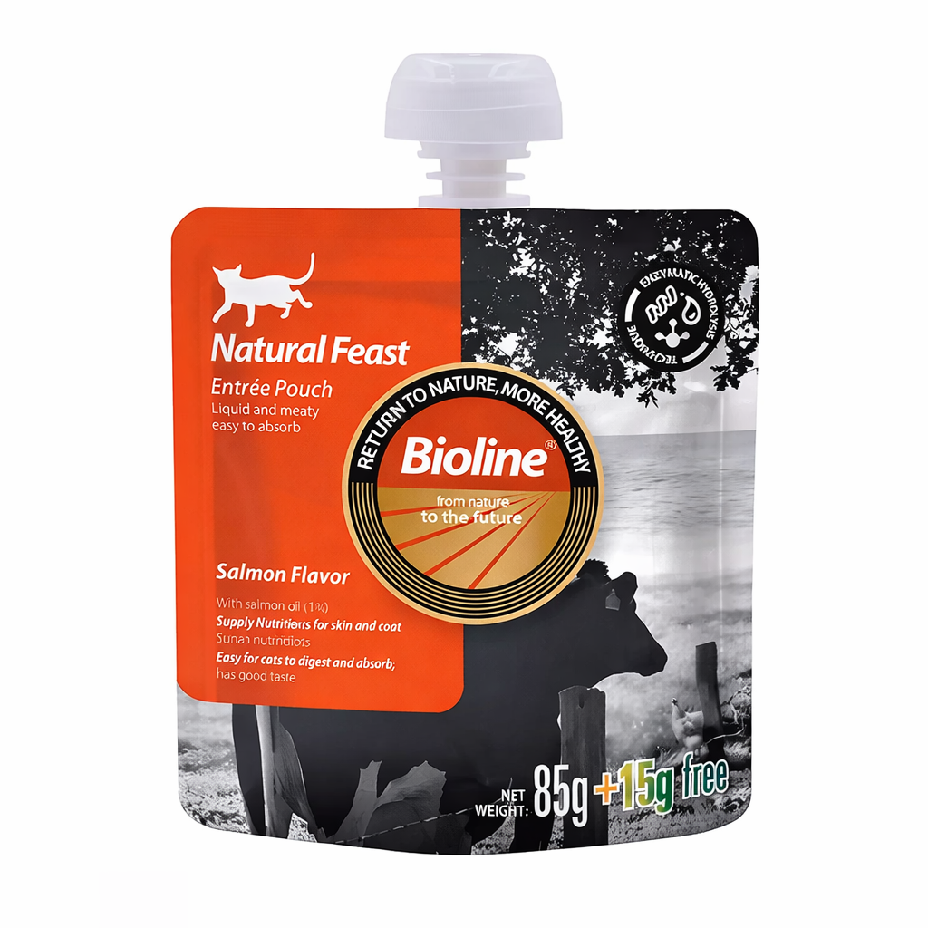 Entrée Pouch salmon Natural Feast comida húmeda para gatos 85g + 15g gratis
