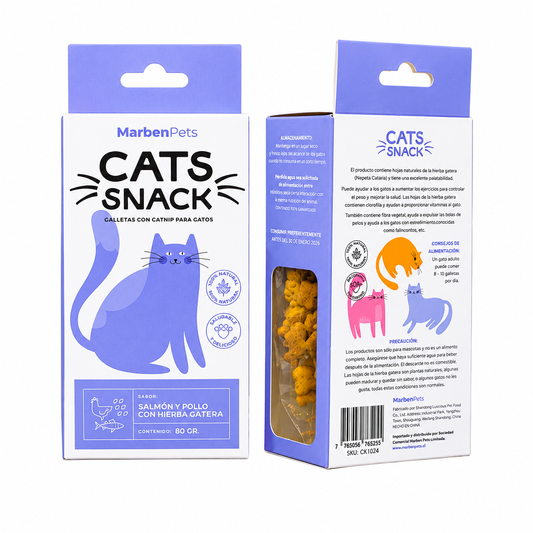 Cats Snack Galleta Rellena Salmon-Pollo Hierba Gatera 80 GR