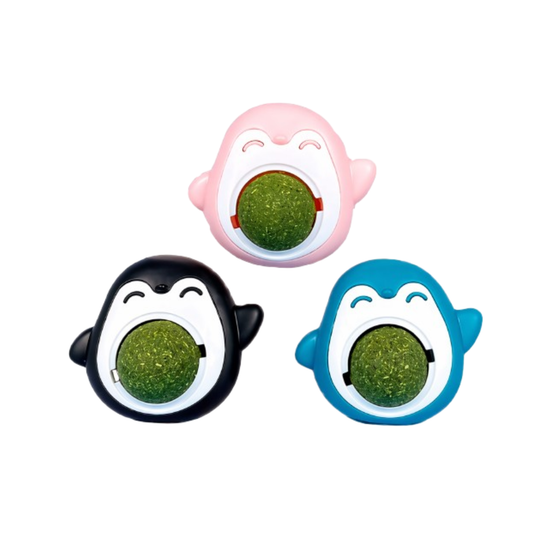 Juguete de pingüino con bola de catnip giratoria para gatos
