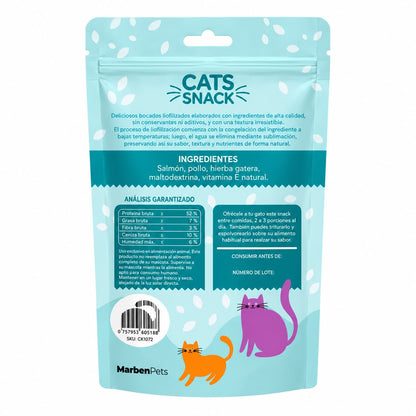 Envase posterior Cats Snack salmón y pollo liofilizado con catnip 50 g