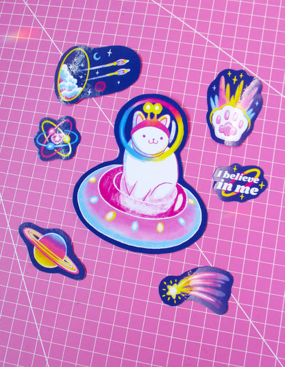 Set Stickers Gato Espacial