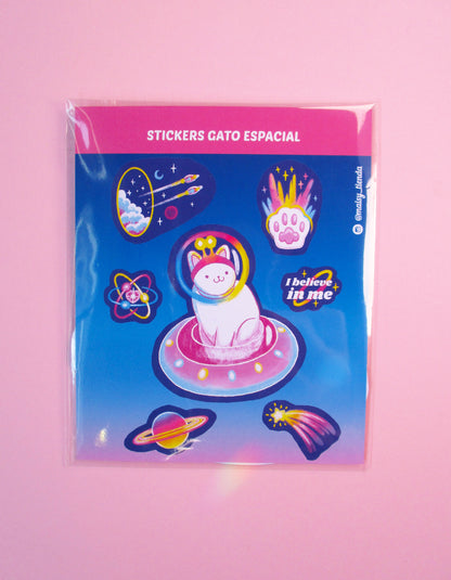 Set Stickers Gato Espacial